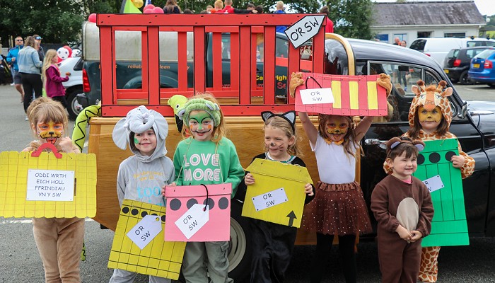 Group of children dressed as characters from Dear Zoo